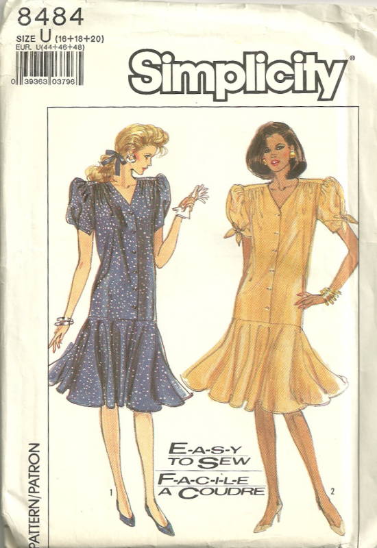 Simplicity 8228 dress drop waist 1980's
