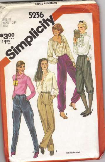 Simplicity 5236 1980s Misses Straight Leg and Banded Pants Knickers and ...