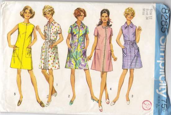 Simplicity 8285 1960s Misses A Line Front Zip Dress Pattern Womens ...