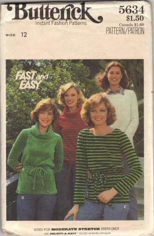 Butterick 5634 1970s Misses Tops Pattern for Stretch Knits Oval