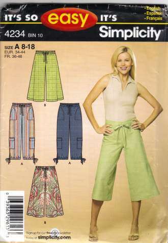 Simplicity 4234 Easy to Make Misses Culottes Gauchos and Cropped Pants ...
