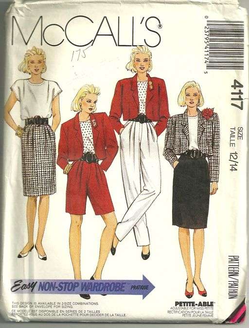 Pants-CUT to Size 12- McCalls 5822- Non Stop Wardrobe Skirt Dated 1992 Sizes 12 Top in 2 Lengths Pattern Misses Unlined Jacket