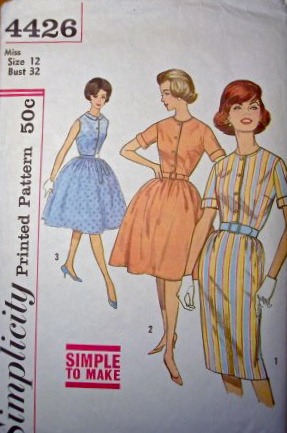 Simplicity 4426 1960s Misses Dress Patttern with Slim or Full Skirt ...