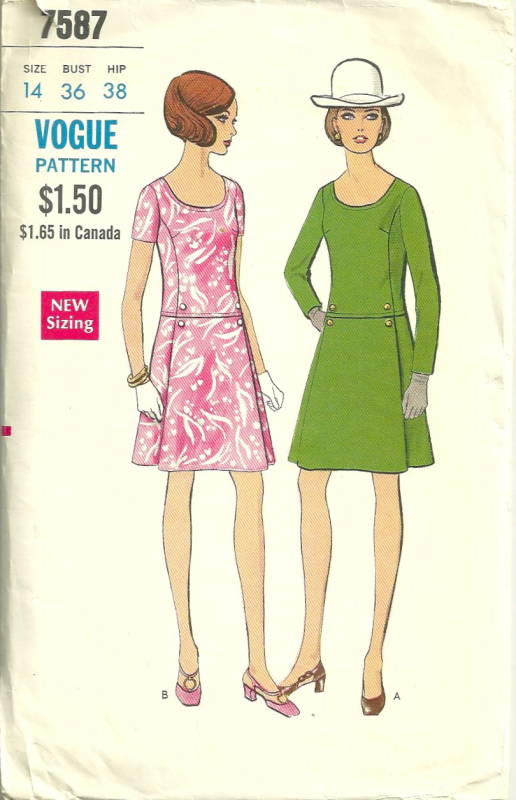 Vogue 7587 1960s Misses Mod Scoop Neck A Line Dress Pattern Size 14 Bust 36  Womens Vintage Sewing Pattern - Pattern Gate