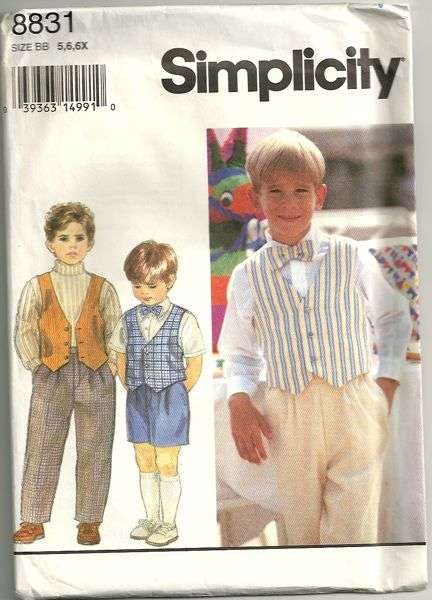 Simplicity 8831 Boys Pants or Shorts Vest and Bow Tie Pattern Childs ...
