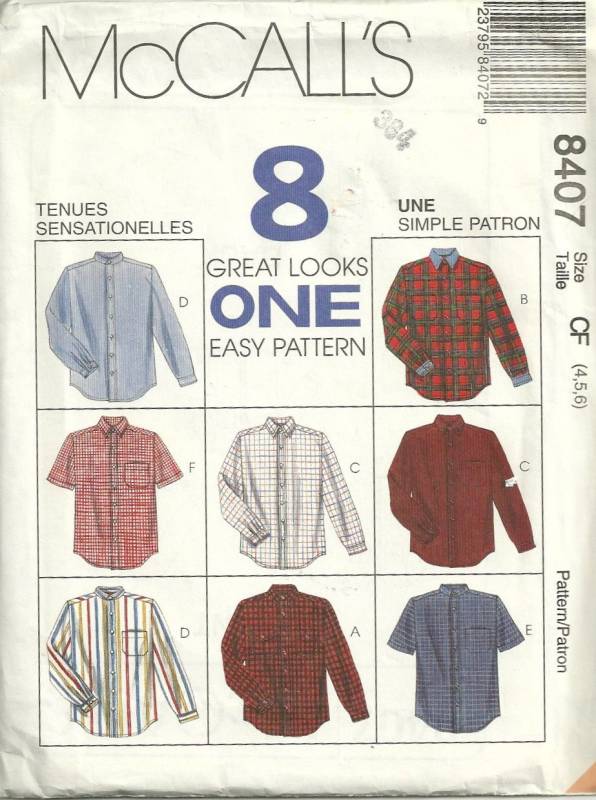 McCalls 8407 Childs Easy Front Button Shirt Pattern Size 4 - 6 Chest 23 ...