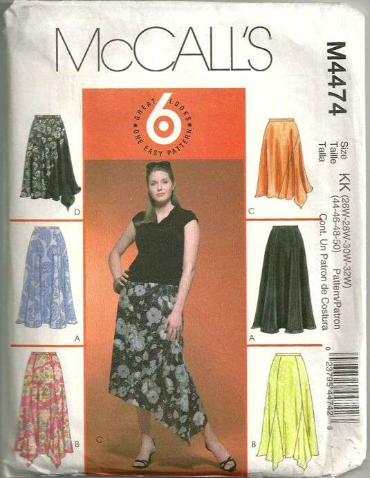 McCalls 4474 Womens Asymmetrical Skirt Pattern Size 26 - 32 Waist 41 1/ ...