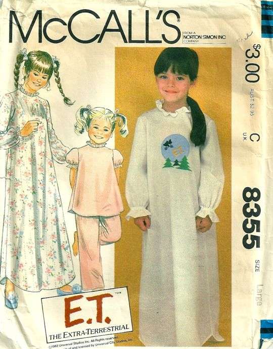 McCalls 8355 1980s Girls Pajamas and Nightgown Pattern with E.T ...