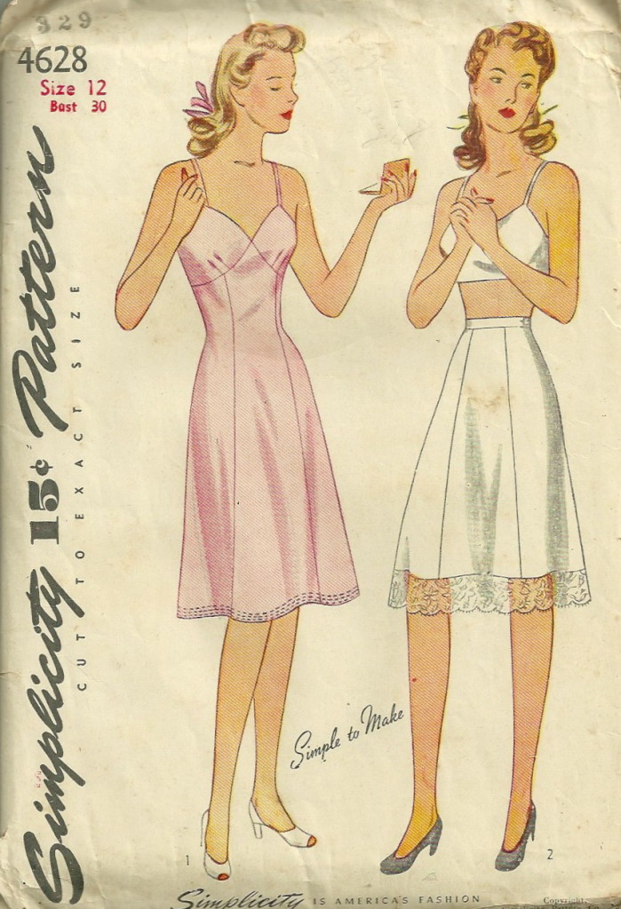 Simplicity 4628 1940s Womens Lingerie Slip And Half Slip Pattern Size 12 Bust 30 Vintage Sewing