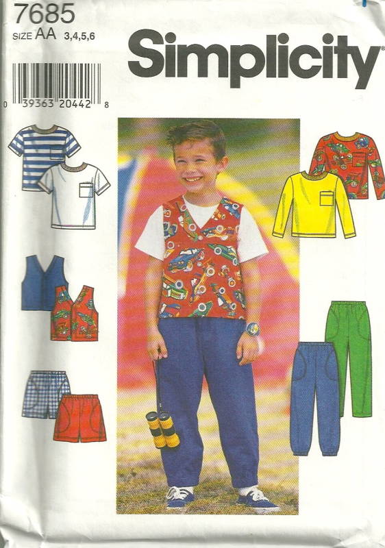 Simplicity 7685 Childs Top Vest Pants or Shorts Pattern Size 3 - 6 ...