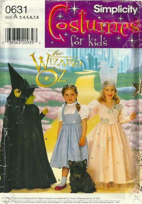 Toddler Sizes 1/2-5 Simplicity The Wizard Of Oz Kids Costume Sewing Patterns 