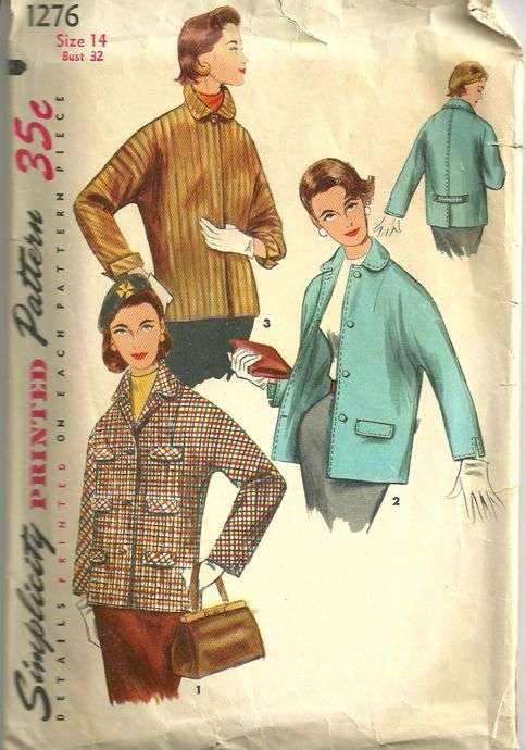 Simplicity 1276 1950s Misses Topper Jacket Pattern Womens Vintage ...