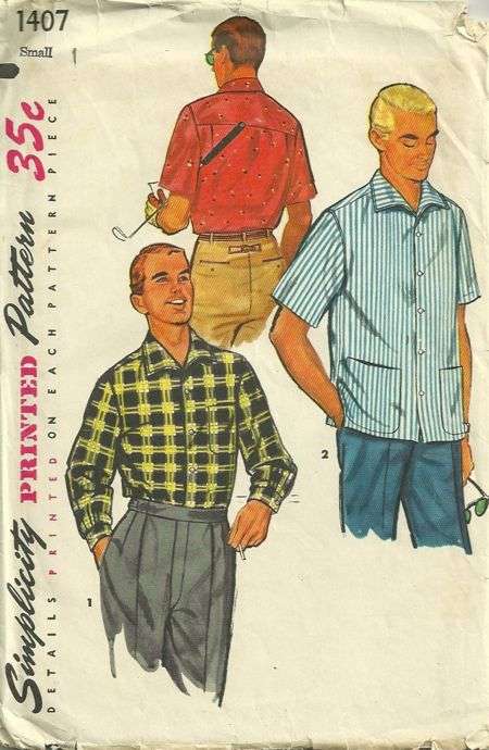 Simplicity 1407 1950s Mens Rockabilly Shirt Pattern Sport Shirt Vintage ...