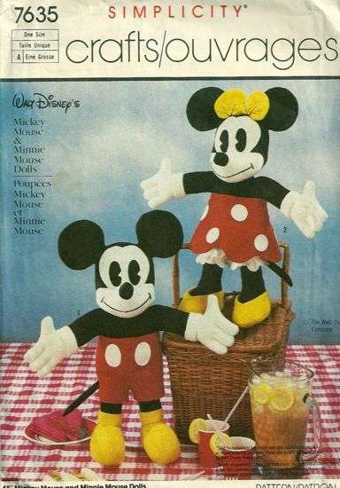 luister cafetaria Great Barrier Reef Simplicity 7635 1980s 18 Inch Mickey and Minnie Mouse Doll Pattern Crafts  Vintage Sewing Pattern - Pattern Gate