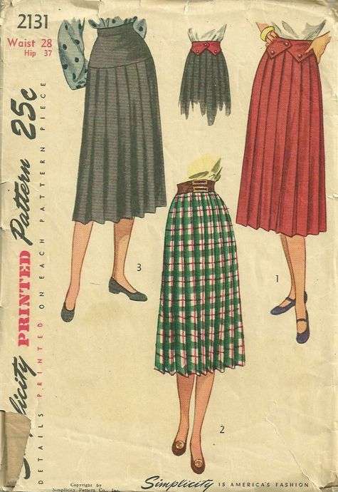Vintage 40s Knife Pleated Skirt, Contour Belt Pattern Simplicity 2131 ...
