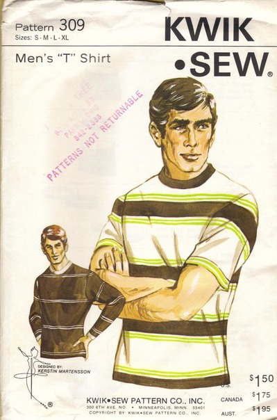 Kwik Sew 309 1970s Mens T Shirt Pattern Mans Vintage Sewing Pattern ...
