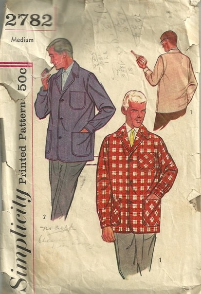 Simplicity 2782 1950s Mens Smoking, Mens Vintage Peacoat Pattern